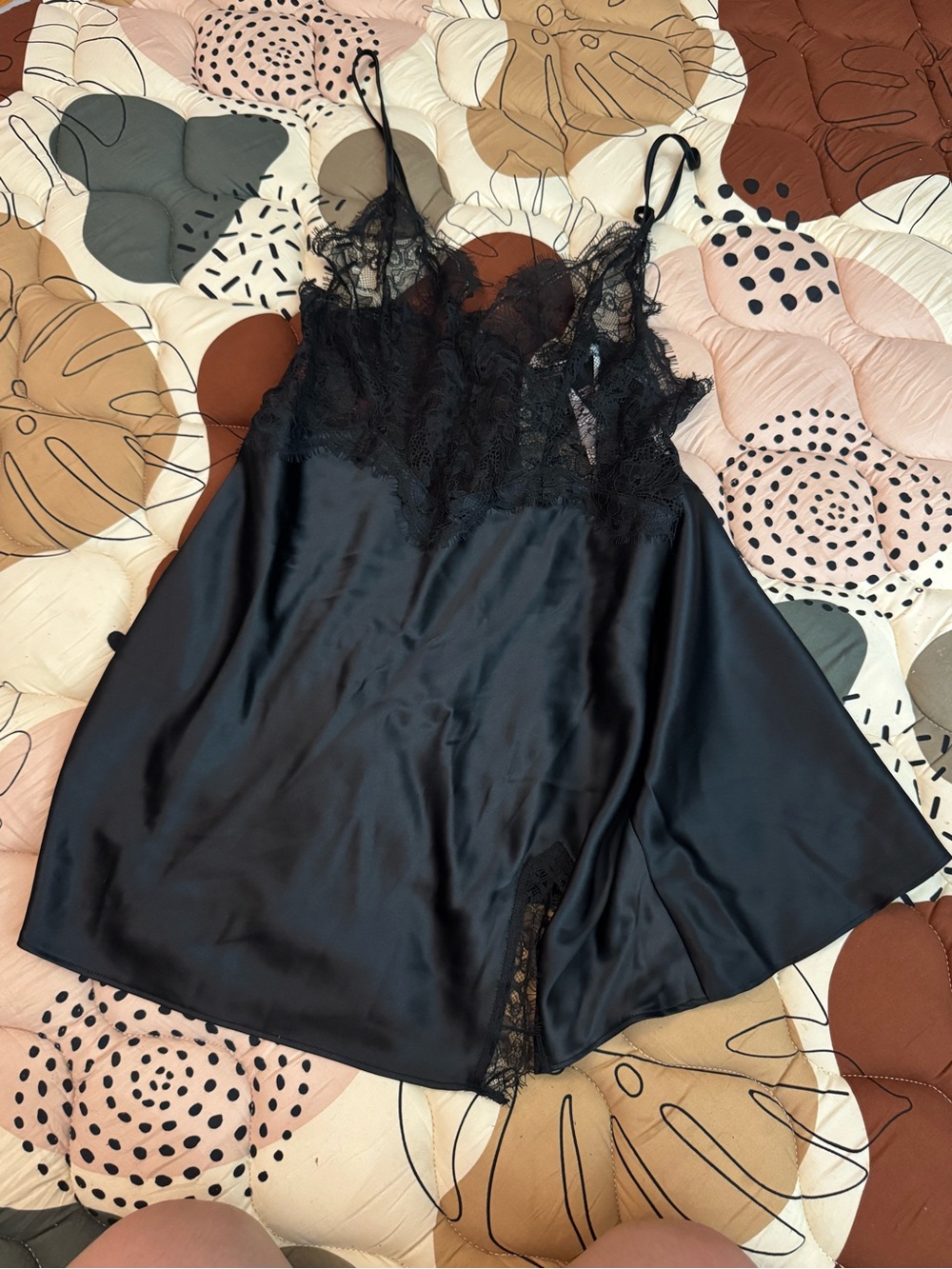 Victoria's Secret Black Satin & Lace Chemise